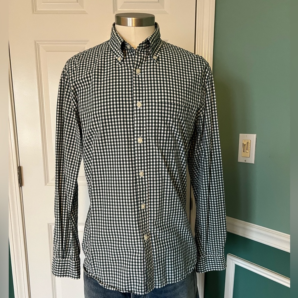 Forest green and white gingham button down by red fleece brooks brothers